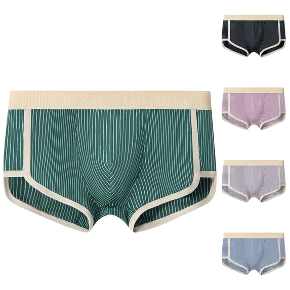 Bixock Boxer Briefs for Men,Men's Underwear Mid Waist Striped Print Soft Stretch Breathable Briefs