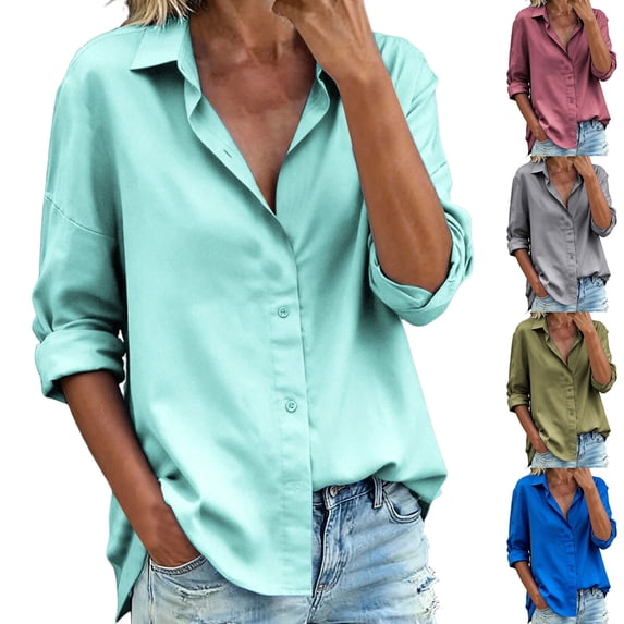 Bixock Button Down Shirts for Women Going Out Tops Long Sleeve Casual Blouse Collared Office Work Daily Wear Shirts