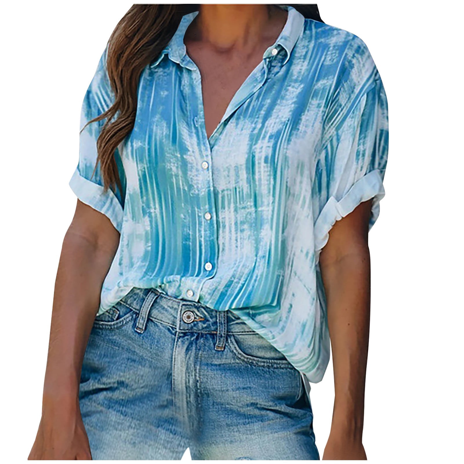 Bixock Button Down Shirts for Women V Neck Short Sleeve Summer Tops ...