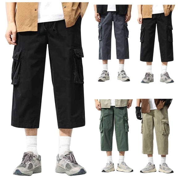 Bixock Casual Pant for Men,Cargo Short Pants for Men,Men's Solid Color Twill Chino Shorts with Button and Zip Closure Front Pockets Smart Casual- Pants