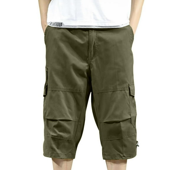 Bixock Casual Pant for Men,Cargo Short Pants for Men,Men's Solid Color Linen Pants with Drawstring Waist and Patch Pockets Beach Shorts