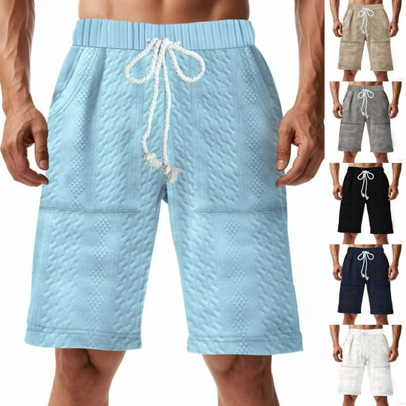 Bixock Casual Pant for Men,Short Pants for Men,Men's Solid Color Cargo Pants with Elastic Drawstring Waist and Pockets Outdoor Shorts