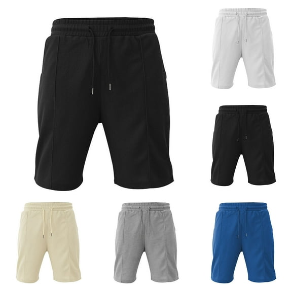 Bixock Casual Pant for Men,Short Pants for Men,Men's Solid Color Linen Pants with Drawstring Waist and Patch Pockets Breathable Casual Linen Shorts