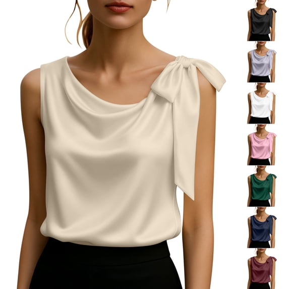 Bixock Casual Tank Tops for Women,Fashion Sleeveless Blouse,Solid Color Satin Fabric Sleeveless Top Back Elegant Fashion Wear Tops