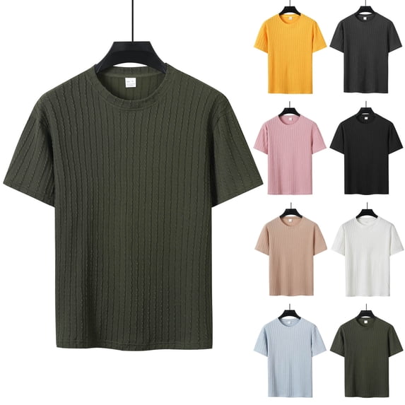 Bixock Casual Tops for Men, Cotton Short Sleeve Shirts for Men,Shirts for Men Summer Short Sleeve Crew Neck Solid Color Texture Casual Daily Fashion Tops