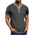 thumbnail image 1 of Bixock Casual Tops for Men, Cotton Short Sleeve Shirts for Men,Shirts for Men Summer Short Sleeve Crew Neck Solid Color Vintage Button Casual Daily Tops, 1 of 5