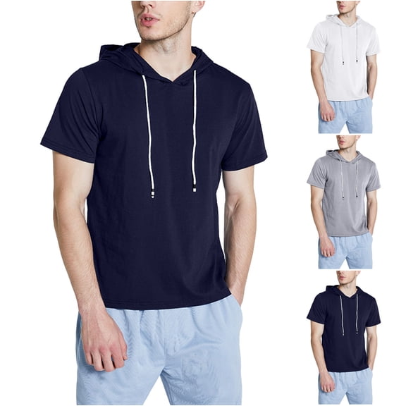 Bixock Casual Tops for Men, Cotton Short Sleeve Shirts for Men,Shirts for Men Summer Short Sleeve Hooded Solid Color Casual Daily Comfortable Fashion Sweatshirt Tops
