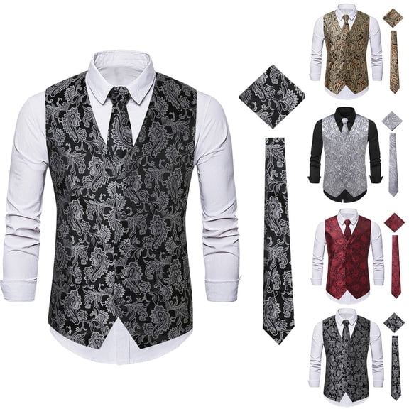 Bixock Casual Tops for Men,Fleece Suit Vests for Men,Tops for Men Bright Shiny Sequin Jacket with Bow Tie Suit Vest Sleeveless Casual V Neck Party Tops