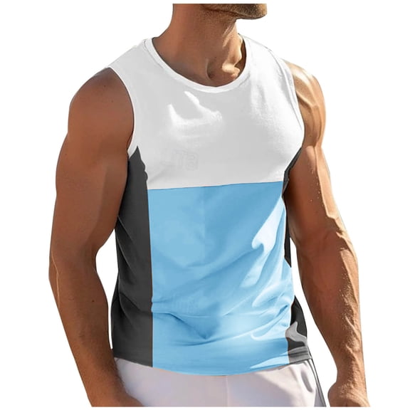 Bixock Casual Tops for Men,Fleece Tank Tops for Men,Tops for Men Color Block Solid Color Workout Athletic Tee Shirt Casual Sleeveless Crew Neck Training Tank Tops