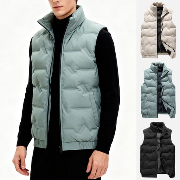 Bixock Casual Tops for Men,Fleece Vests for Mens,Tops for Men Casual Solid Color Stand Collar Sleeveless Pocket Jacket Inner Layer Button Front Vest Tops