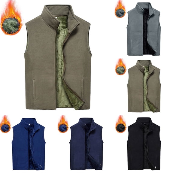 Bixock Casual Tops for Men,Fleece Vests for Mens,Tops for Men Solid Color Pocket Zip Up Sleeveless Detachable Hooded Vest Daily Wear Outdoor Casual Tops