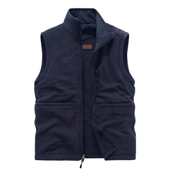 Bixock Casual Tops for Men,Fleece Vests for Mens,Tops for Men Winter Thermal Solid Color Sleeveless Stand Collar Plus Size Pocket Zip Up Vest Outerwear Tops
