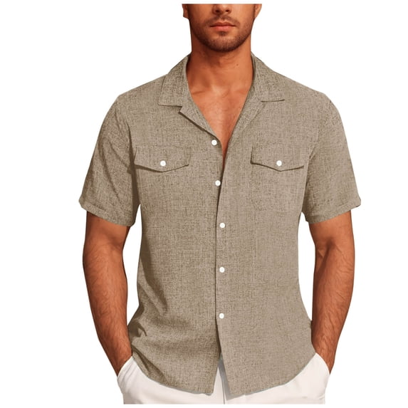Bixock Casual Tops for Men,Short Sleeve Shirts for Men,Shirts for Men Summer Short Sleeve Collar Solid Color Pocket Button Casual Daily Comfortable Tops