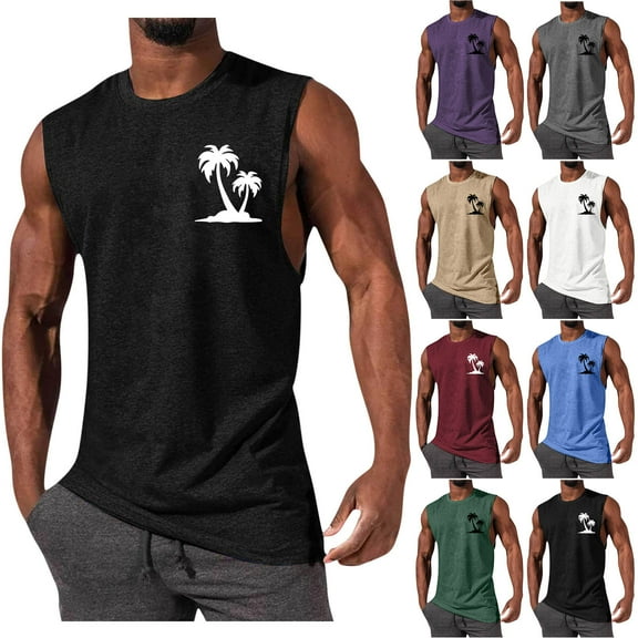 Bixock Casual Tops for Men,Fleece Tank Tops for Men,Tops for Men Pullover Crew Neck Athletic Workout Vest Printed Gym Training Casual Tops