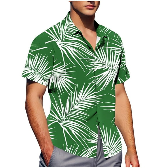 Bixock Casual Tops for Men,Short Sleeve Shirts for Men,Shirts for Men Summer Short Sleeve Collar Hawaiian Print Hidden Button Pocket Casual Tops