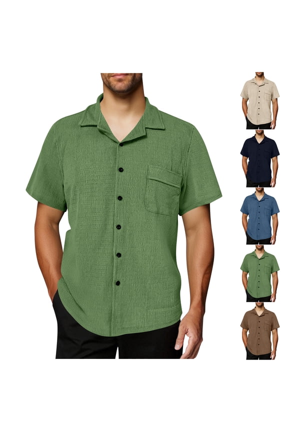 Casual Tops for Men,Short Sleeve Shirts for Men,Shirts for Men Summer Short Sleeve Collar Solid Color Pocket Button Casual Daily Comfort Tops