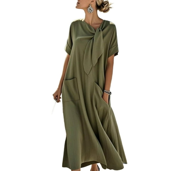 Bixock Dress for Women,Women's Maxi Dress Short Sleeve Crew Neck Loose Casual Dress With Side Pockets