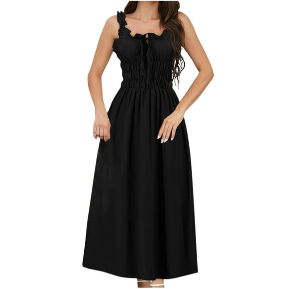 Bixock Dresses for Women,Mini Dress for Women,Women's Color Spaghetti Strap V-Neck Pullover Sleeveless Wave Hem Bust Enhancing Dress for Special Events Dress