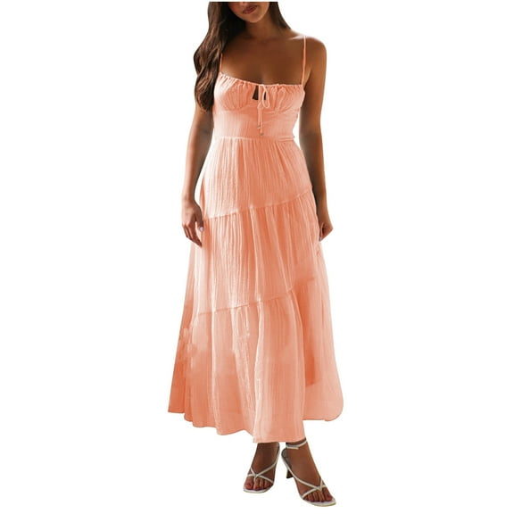 Bixock Dresses for Women,Mini Dress for Women,Women's Solid Color Spaghetti Strap Detail Busr Elastic Back Invisible Zipper Flared Dress for Formal Dress