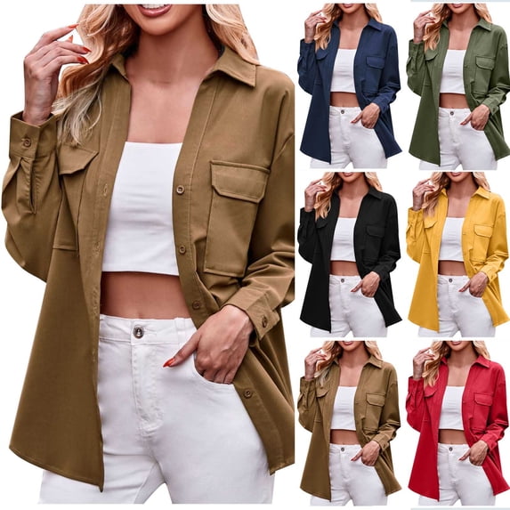 Bixock Fall Jacket for Women Button Down Jacket Windproof Coat Long Sleeve Tops With Pockets Warm Comfortable Daily Wear Women Clothes