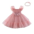 thumbnail image 1 of Bixock Fall and Winter Clothes,Toddler Girls Dresses,Fall One Year Old Baby Solid Color Round Neck Sleeveless Pleated Mesh Skirt Bow Princess Dress Performance Dress, 1 of 5