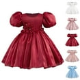 thumbnail image 1 of Bixock Fall and Winter Clothes,Toddler Girls Dresses,Small and Medium-sized Children's Solid Color Baby Girl Puff Sleeve Back Zipper Children's Princess Dress, 1 of 5