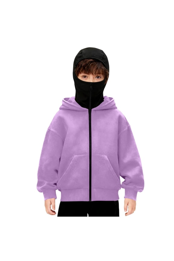 Fall/Winter Jackets for Boys,Toddler Boys Hooded Sweatshirts,Kids Warm Clothings,Children Double Side Zip Jacket Boys Girls 4-15 Years Long Sleeve Face Cover Front Pockets Outdoor Outerwear