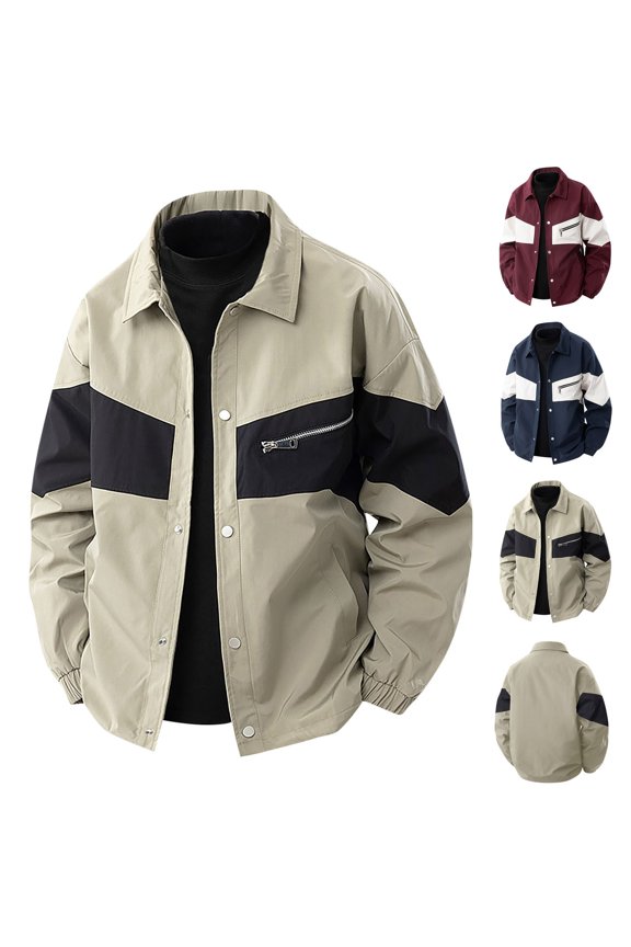 Plus Size Casual Top for Men,Button-Up Blouse for Men,Men Casual Blouse Color Block Turn Down Collar Button Down Long Sleeve Pocket Shirt Tops