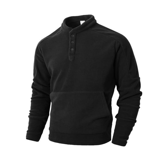Bixock Plus Size Casual Top for Men,Button-Up Blouse for Men,Men Casual Tops Solid Color Stand Collar Button Placket Fleece Long Sleeve Pullover Tops