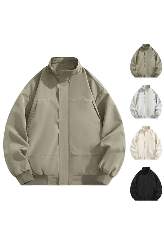 Fall/Winter Men Casual Jacket,Men Stand Collar Jackets,Men Casual Outwear Jackets Solid Color Long Sleeve Hoodless Zippered Snap Pocket Casual Jacket