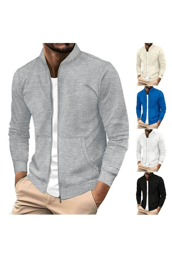 Fall/Winter Men Casual Jacket,Men Stand Collar Jackets,Men Casual Outwear Jackets Solid Color Long Sleeve Stand Collar Zip Up Knit Jacket