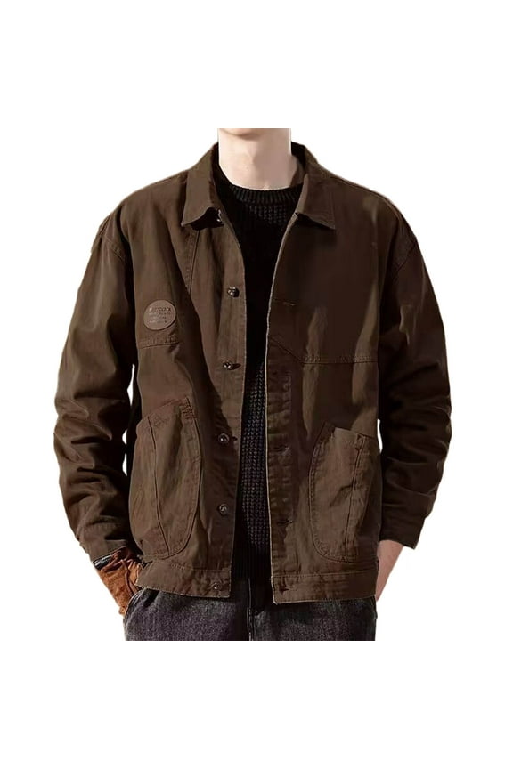 Fall/Winter Men Casual Jacket,Men Stand Collar Jackets,Outwear Jackets for Men Printed Short Sleeve Lapel Collar Button Pocket Shirt Jacket