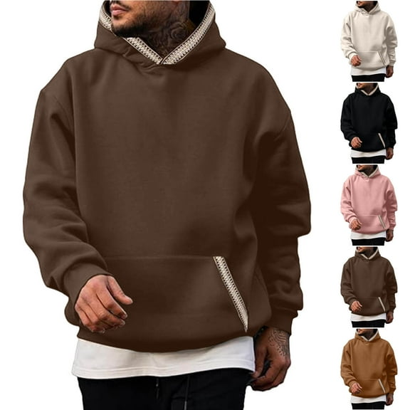 Bixock Casual Top for Mens,Hoodie Top for Men,Men Casual Tops Solid Color Long Sleeve Hooded Drop Shoulder Pullover Sweatshirt Tops