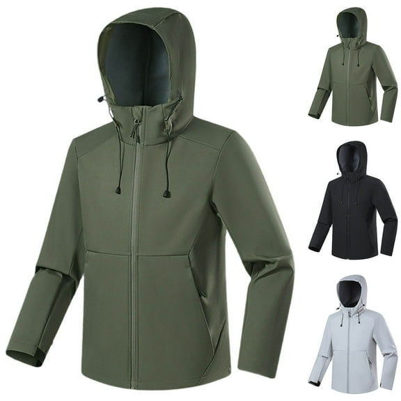 Bixock Fall/Winter Men Raincoat Outerdoor Jackets,Men Windbreaker Big Tall Jackets,Men's Solid Color Long Sleeve Hooded Water Windproof Trekking Outerwear Jackets