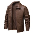 thumbnail image 1 of Bixock Fall/Winter Outerwear for Men Leather Jacket Lapel Collar Zip Front Long Sleeve Windproof Warm Outerwear With Multi Side Storage Pockets Fashion Fall Daily Top Men Clothings, 1 of 7