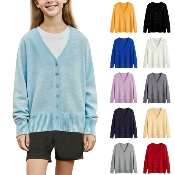 Bixock Fall/Winter Toddler Boys and Girls Fleece Windproof Jackets,Kids Puffer Jackets,Children's Jackets Unisex Winter Solid Color Button Front V Neck Knitted Cardigan Soft Cartoon Outerwear Jackets