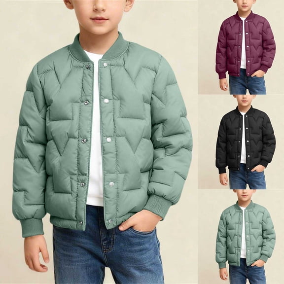 Bixock Fall/Winter Toddler Boys and Girls Fleece Windproof Jackets,Kids Puffer Jackets,Warm Jackets for Children Unisex Solid Color Long Sleeve No Hood Thickened Casual Outerwear Jackets