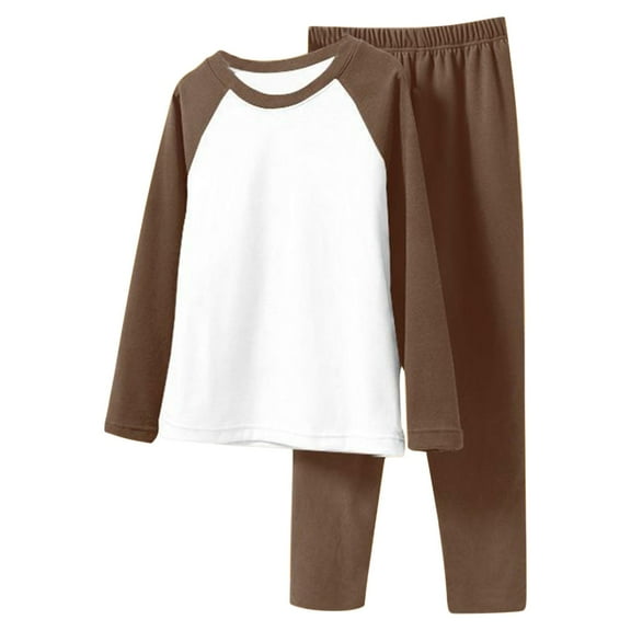 Bixock Fall and Winter Children Outfit Sets Color Block Round Neck Long Sleeve Top Elastic Waist Pants Warm German Fleece Loungewear Set Size 0-12Y