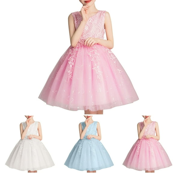 Bixock Fall and Winter Clothes,Toddler Girls Dresses,Female Children Fall Short Sleeve Ruffled Lace Round-Neck Embroidery Mesh Princess Bow Skirt