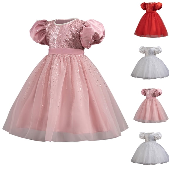 Bixock Fall and Winter Clothes,Toddler Girls Dresses,Girls' Fall Short Sleeve Ruffled Lace Round-Neck Embroidery Mesh Princess Bow Skirt