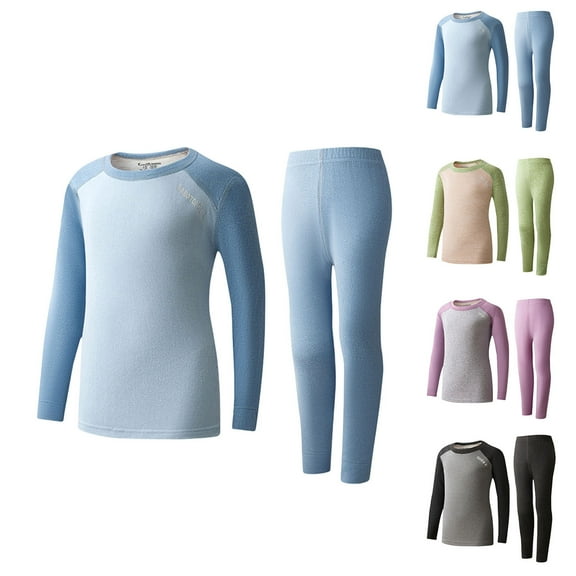 Bixock Fall and Winter Kids Outfit Sets Color Block Wool Silk Fleece Lined Thermal Underwear Loungewear Base Layer for Boys and Girls Size 4-16