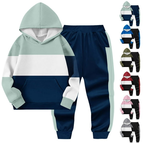 Bixock Fall and Winter Kids Outfit Sets Hooded Long Sleeve Sweatshirt Athleisure Set for Big Boys and Girls Size 2-14