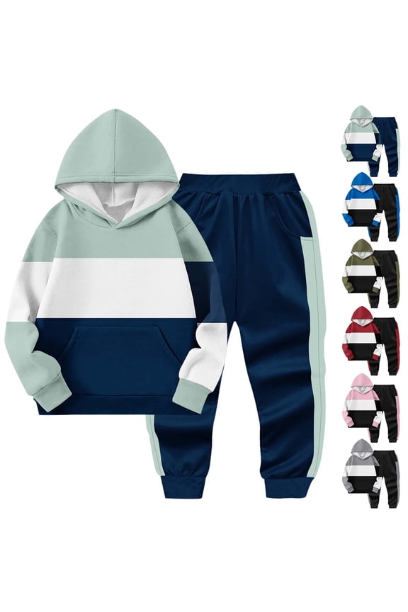 Fall and Winter Kids Outfit Sets Hooded Long Sleeve Sweatshirt Athleisure Set for Big Boys and Girls Size 2-14