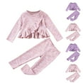 thumbnail image 1 of Bixock Fall and Winter Kids Outfit Sets Solid Color Long Sleeve Ruffled Round Neck Top 2-Piece Set Stylish for Girls Size 6M-6Y, 1 of 5