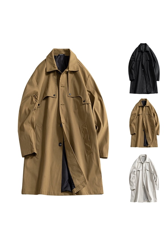 Fall and Winter Men Peacoats,Men Wool Coat Jackets,Men Solid Color Long Sleeve Lapel Collar Button Pocket Detail Overcoat Outerwear Jackets