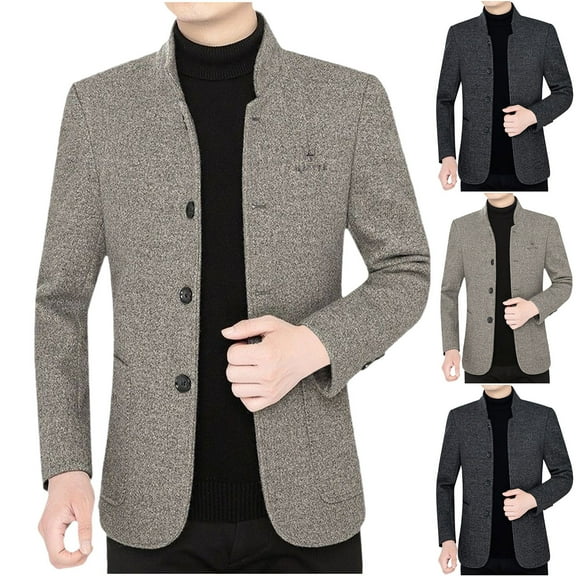 Bixock Fall and Winter Men Peacoats, Men Wool Coat Jackets, Men Solid Color Wool Lapel Collar Fleece Lined Overcoat Warm Outerwear Jackets