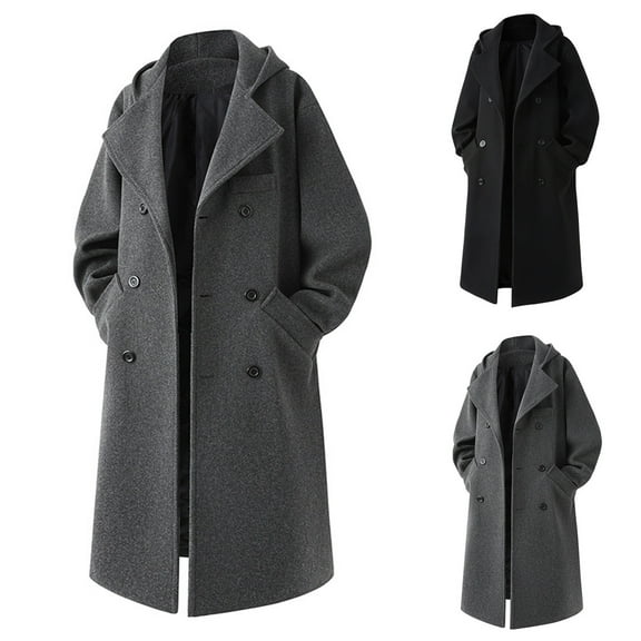 Bixock Fall and Winter Men Peacoats, Men Wool Coat Jackets, Men's Solid Color Long Sleeve Hooded Double Breasted Wool Casual Outwear Jackets