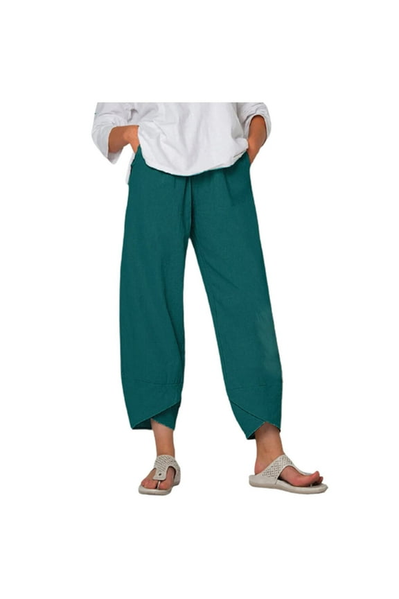 Flare Leggings for Women,Linen Pants for Women,Pants for Women Elastic Waist Long Pants Loose Mini Flare High Waist Wide Leg Thigh Pants Linen Cotton Soft Daily Wear Pants Clothes