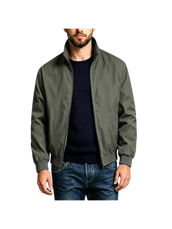 Flight Jackets for Men Light Weight Jacket Outdoor Stand Collar Jacket Zip Front Long Sleeve Windbreaker Outerwear With Multi Side Storage Pockets Hiking Commute Daily Top Men Clothings