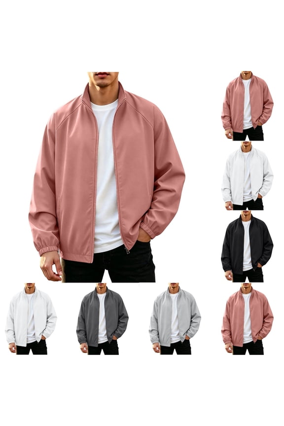 Flight Jackets for Men Light Weight Jacket Stand Collar Raglan Sleeve Elastic Cuff Long Sleeve Versatile Outerwear With Pockets Fall Daily Casual Top Men Clothings